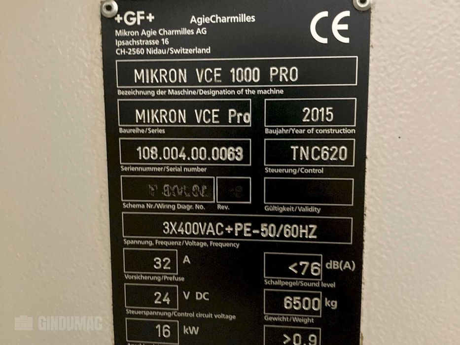Centrum obróbcze +GF+ Mikron VCE 1000 Pro – 2015