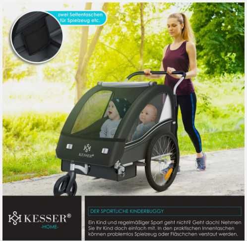 Przyczepka rowerowa dla dzieci KESSER®  2 w 1 z funkcją joggingu