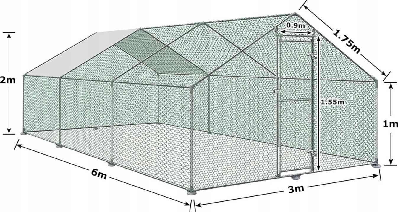 Wolier 3x6x2m Wybieg Dla Kur Królików Ptaków Kurnik Klatka Zagroda Kot