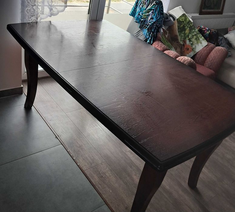 Stol drewno kolor orzech 160x100cm  do 250cm ladnie toczenia