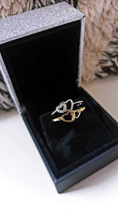 Pierścionki Srebrny & Złoty • Serduszka 925 • Opakowanie GRATIS •