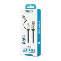 Kabel 2w1 micro USB + lightning iPhone metalowy 1m