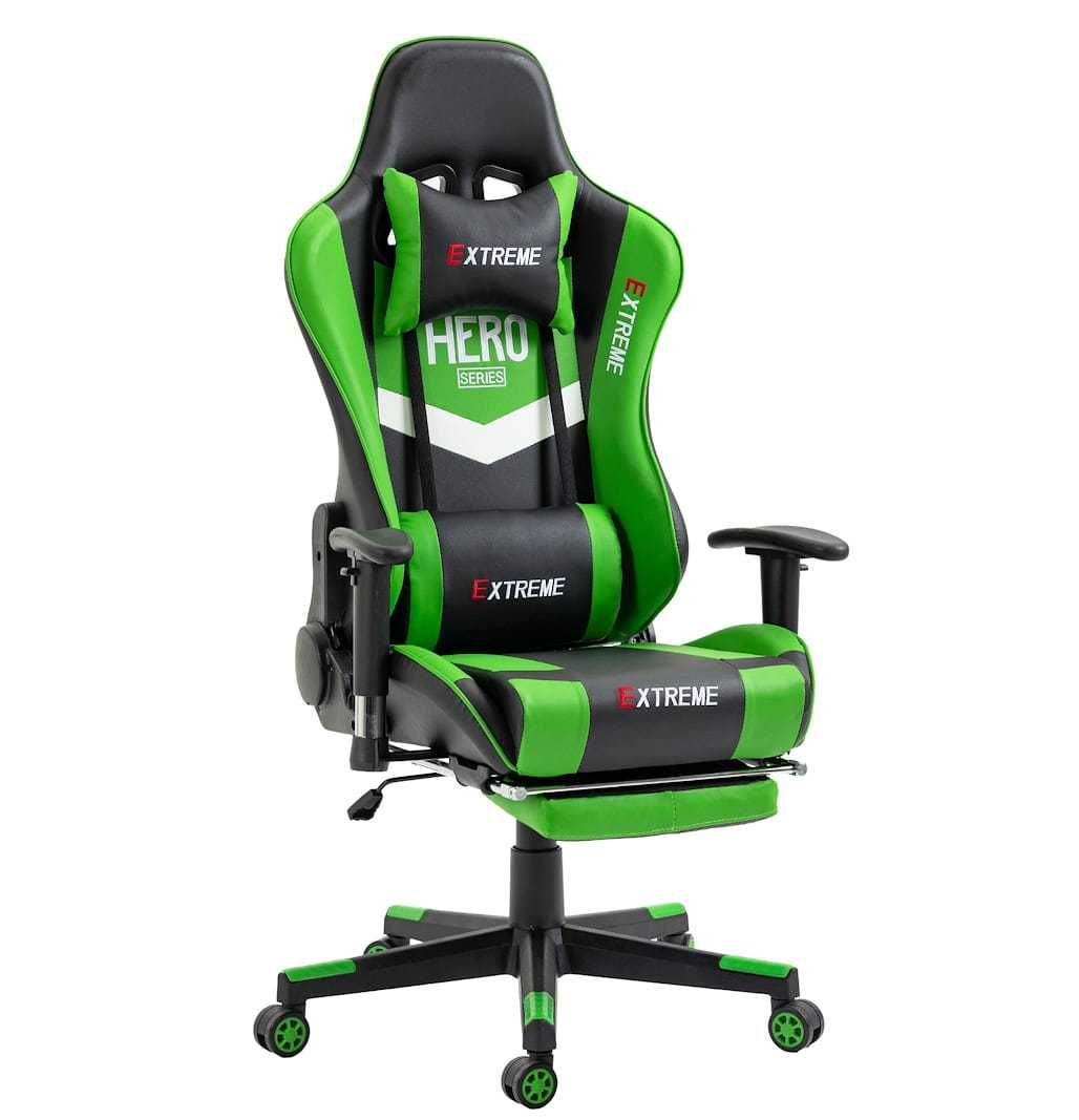 Fotel EXTREME HERO Green Gamingowy dla Graczy z podnóżkiem