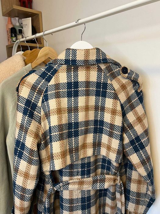 шерстяне пальто в клітинку reserved / пальто максі / картате пальто