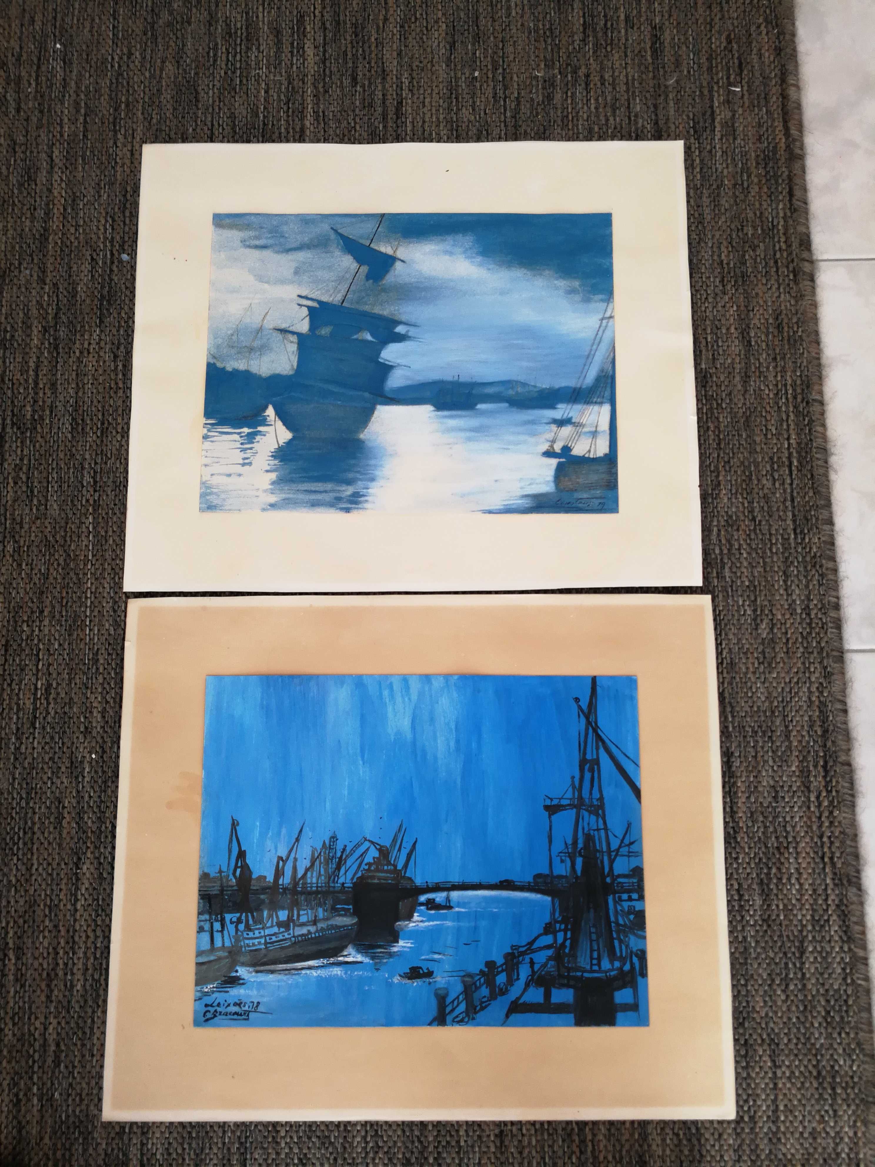 2 Aguarelas com Barcos de Constança Bracourt, Conjunto 10€