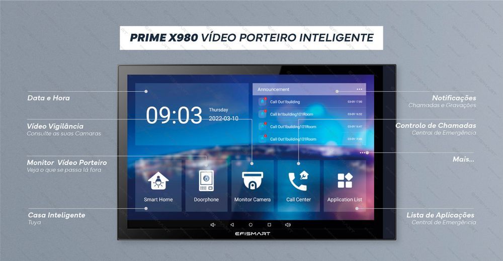 Vídeo Porteiro Monitor 10" Android |P. Externo C/Reconh.Facial VP138