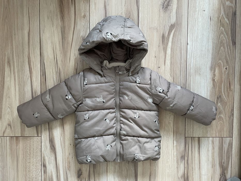 Kurtka zimowa beżowa pieski H&M rozmiar 86