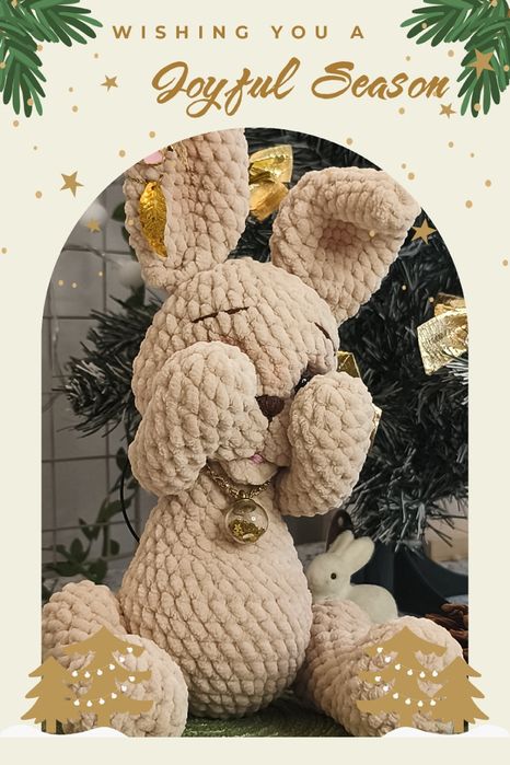 Króliczek świąteczny, maskotka szydełkowa