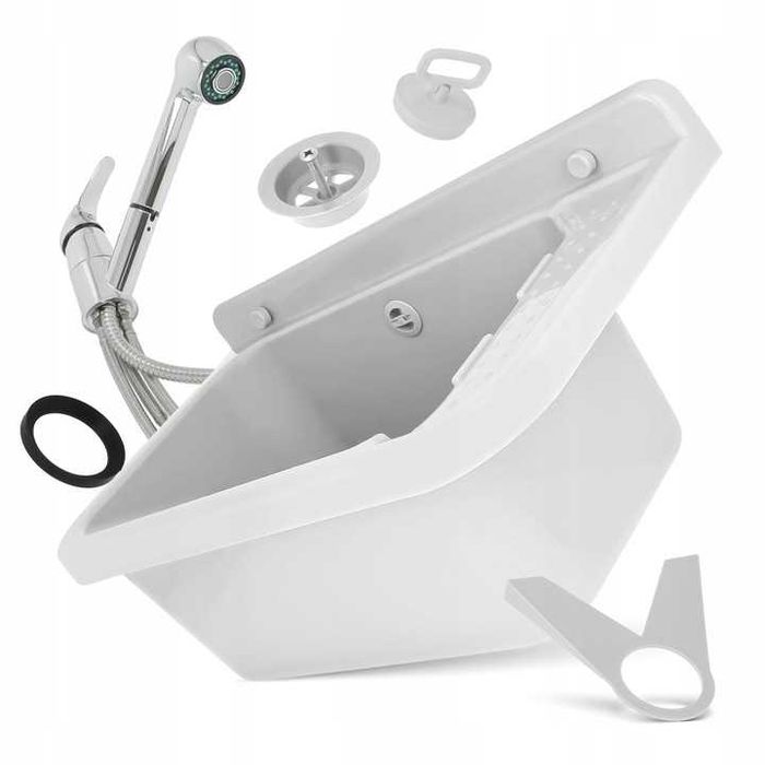 Komora gospodarcza 60 biała + bateria stojąca z wyciąganym natryskiem