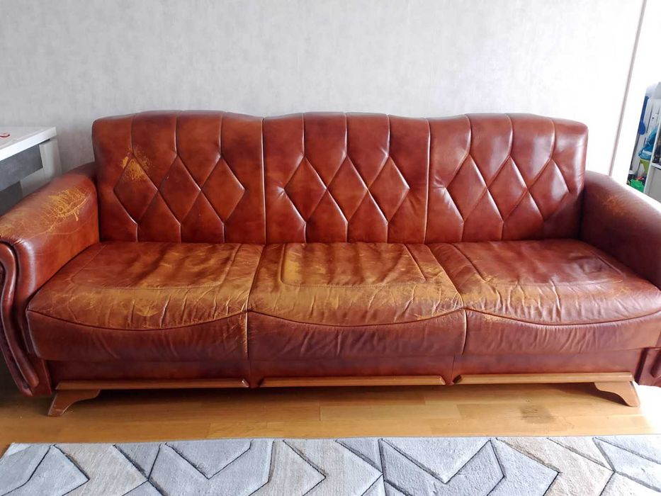 Wersalka skórzana Kanapa 3-osobowa Sofa z funkcją spania – oryg. skóra