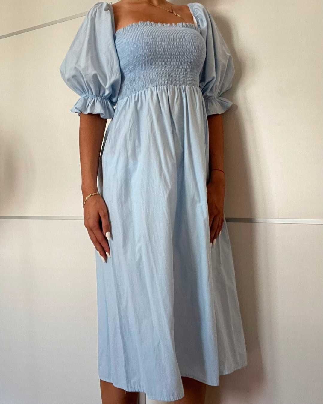 Stradivarius śliczna długa niebieska sukienka MIDI maxi M