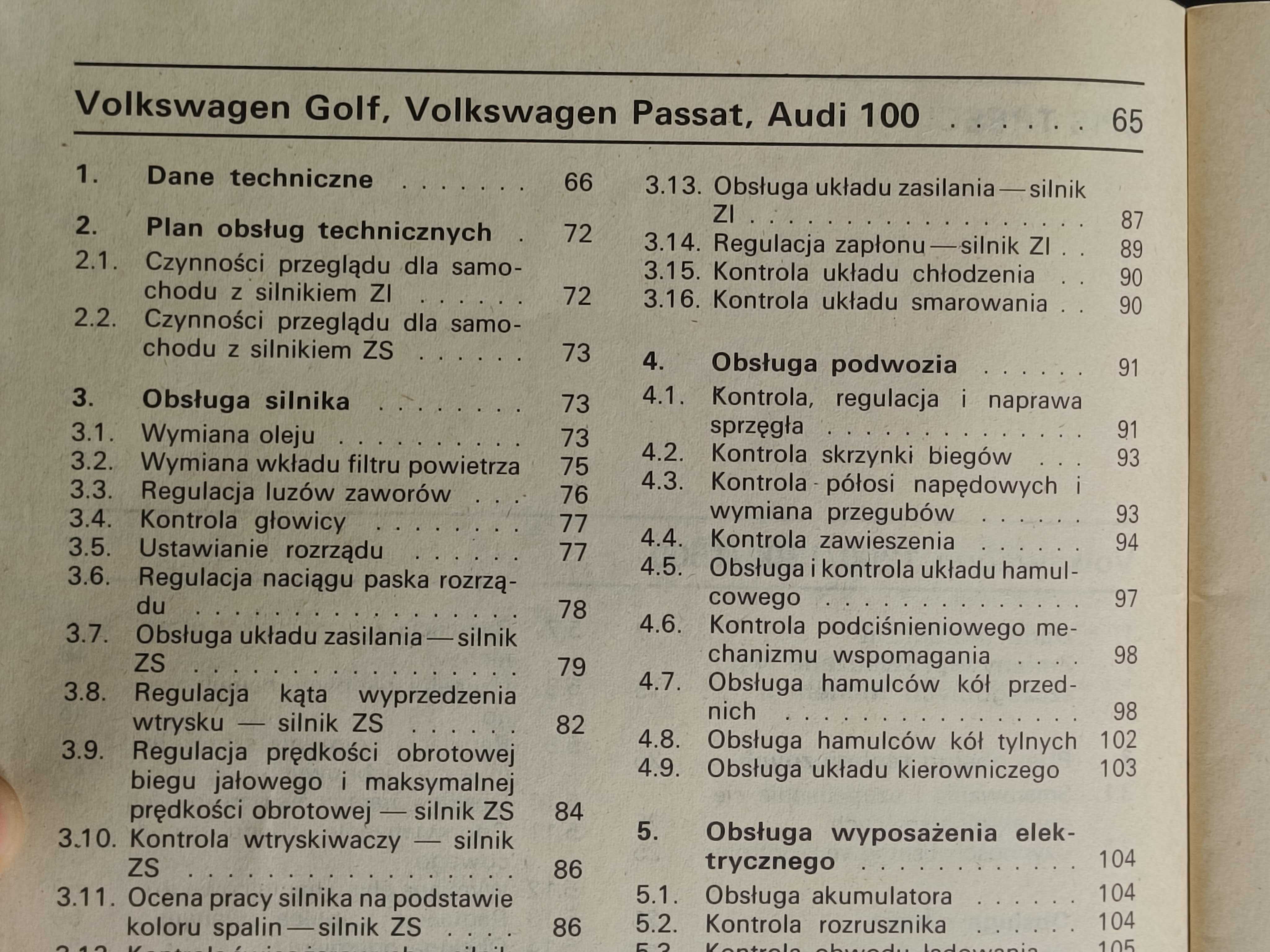 Obsługa samochodów importowanych: Audi 100, VW Golf, 1200, 1300, 1500