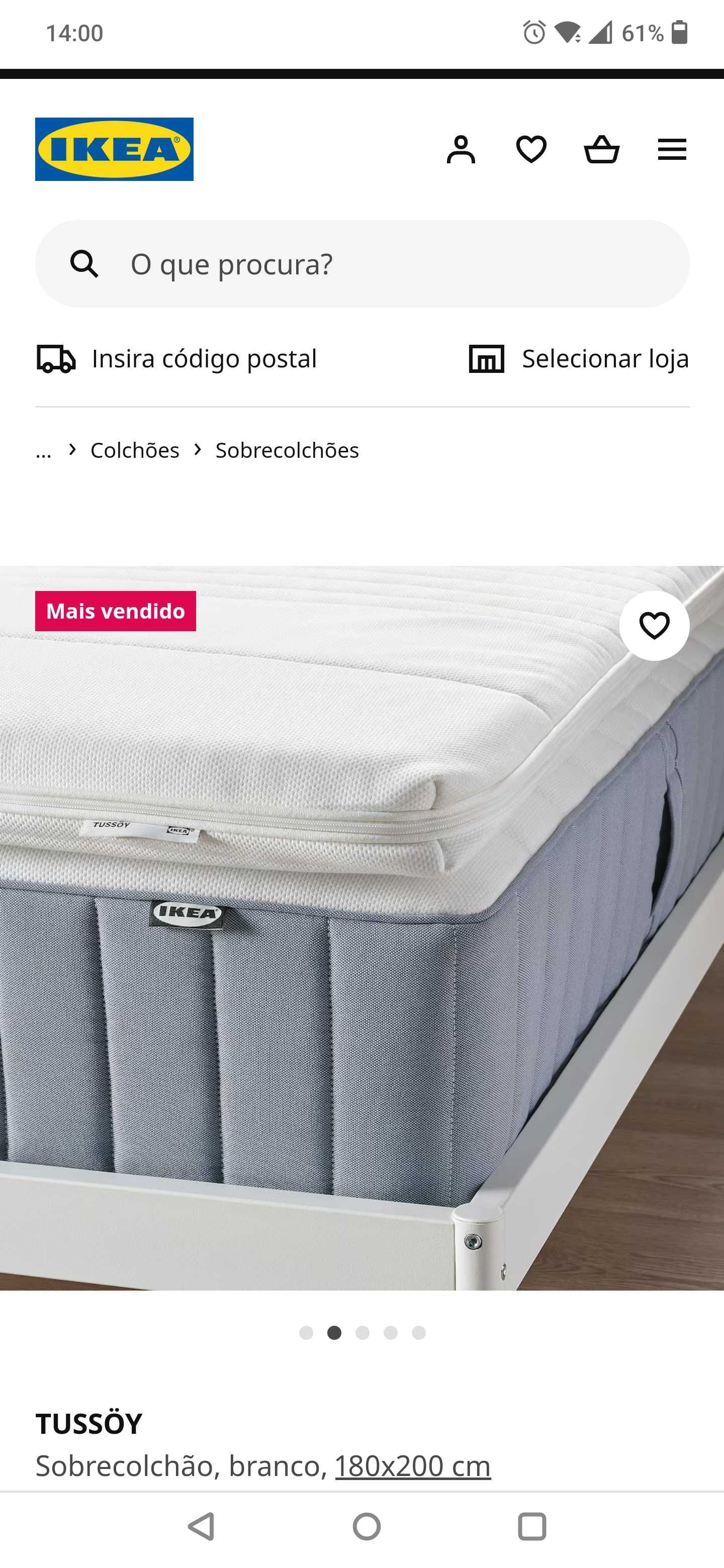 Sobrecolchão IKEA TUSSÖY 180x200 cm