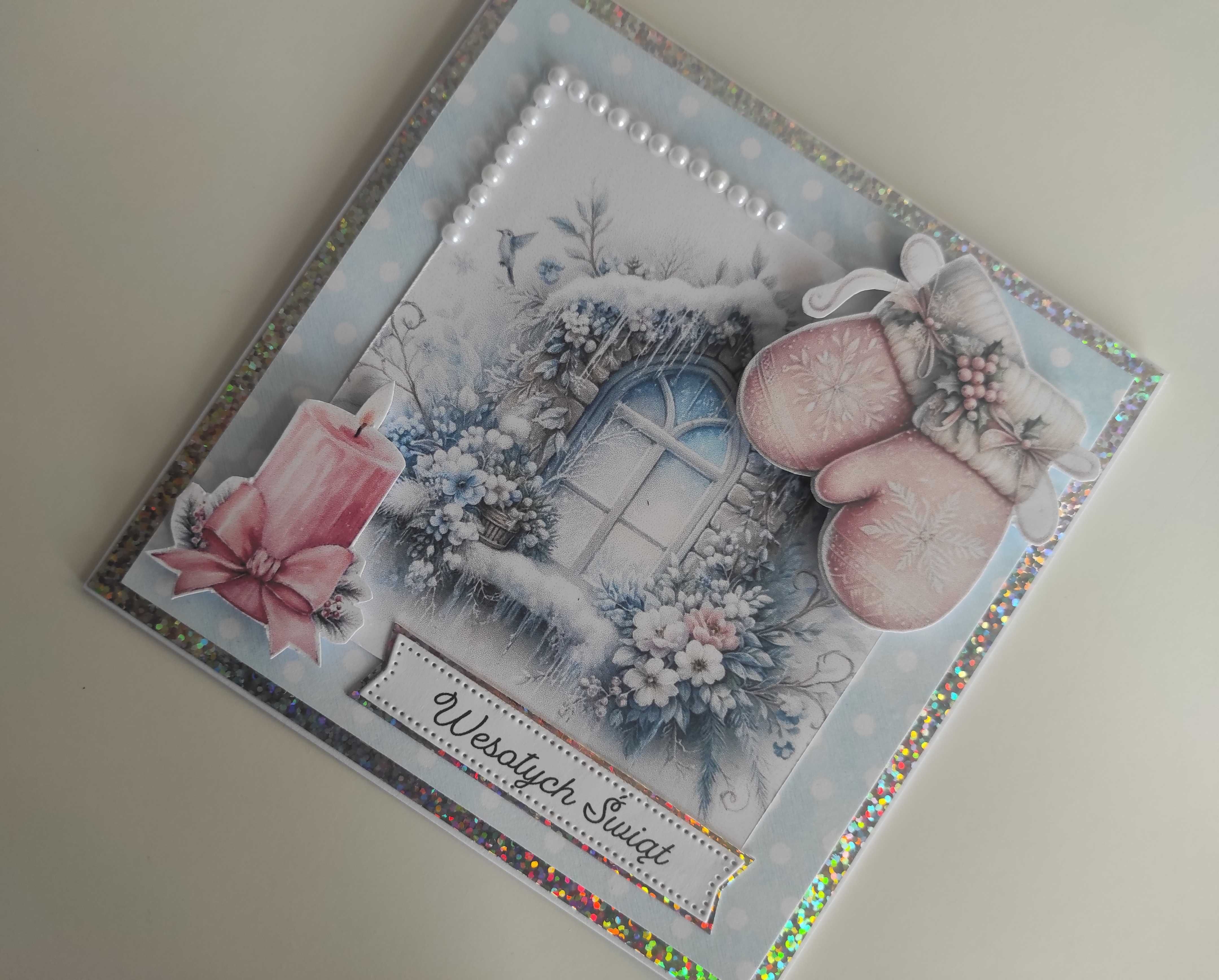 Kartka ręcznie robiona handmade świąteczna Boże Narodzenie zimowa