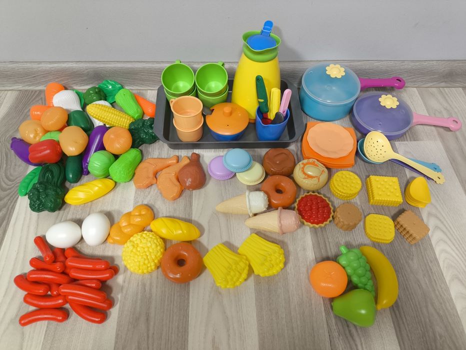 Duży zestaw do gotowania, do robienia kawy, warzywa, owoce, ciastka, l