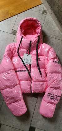 Kurtka bomberka zimowa barbie pink puchowa premium lakierowana XL