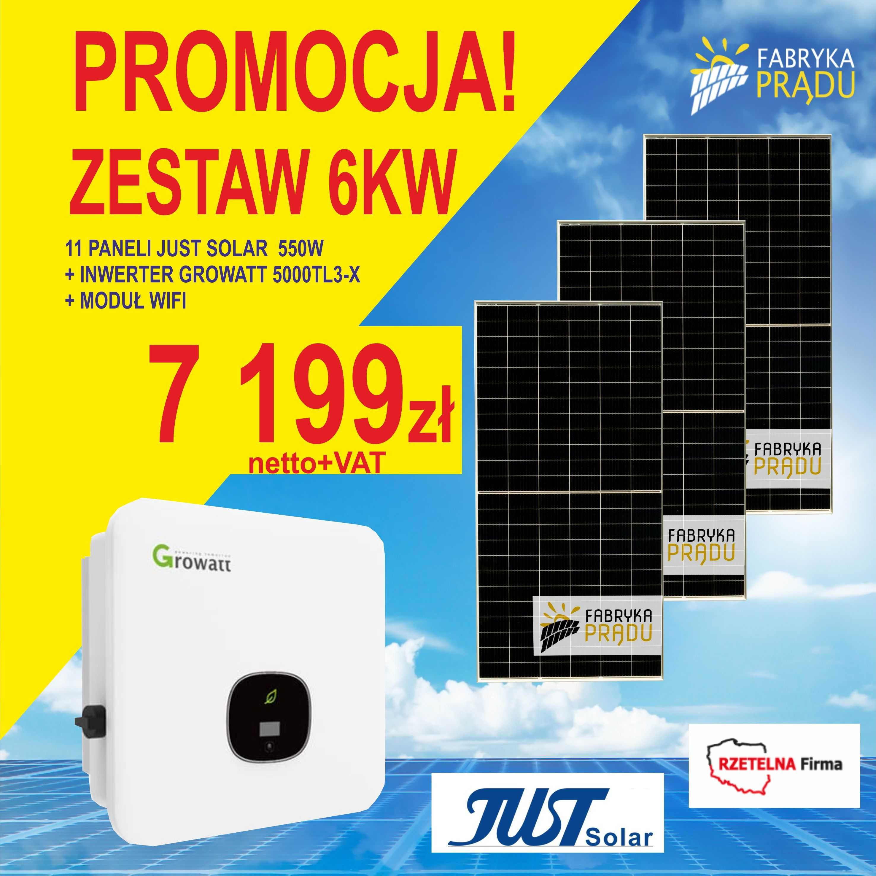 Zestaw 6,05kW Panele fotowoltaiczne Panel 550W+Growatt Od ręki! Brutto