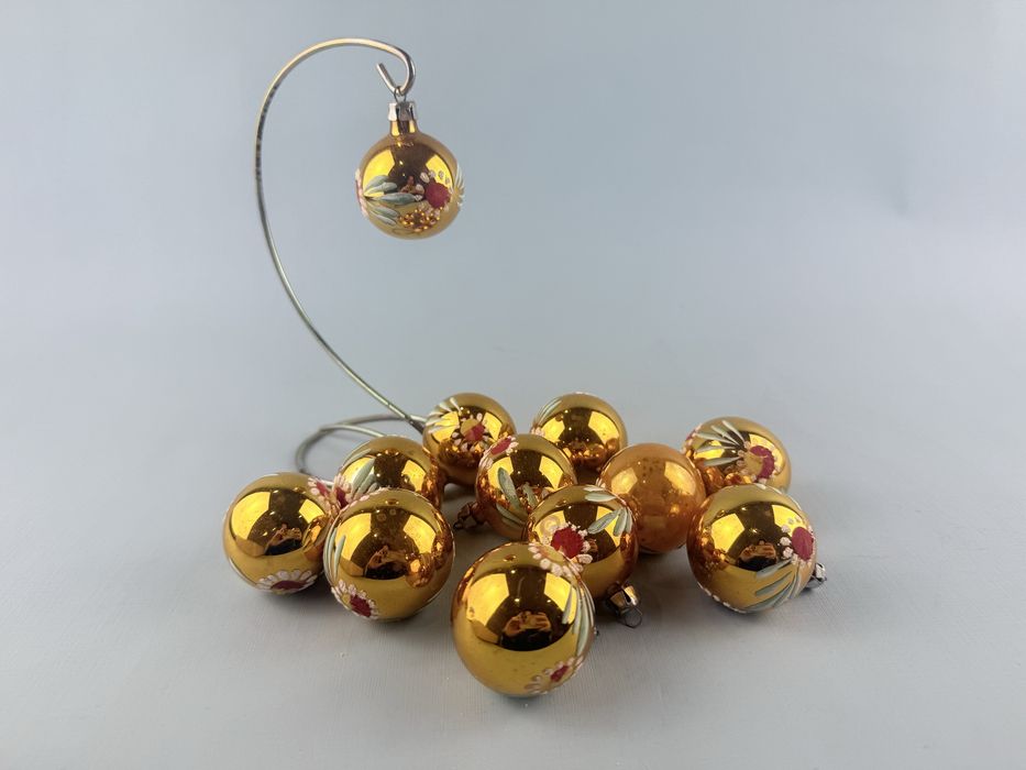 Bombki choinkowe złote szklane 12 szt  świąteczne prl