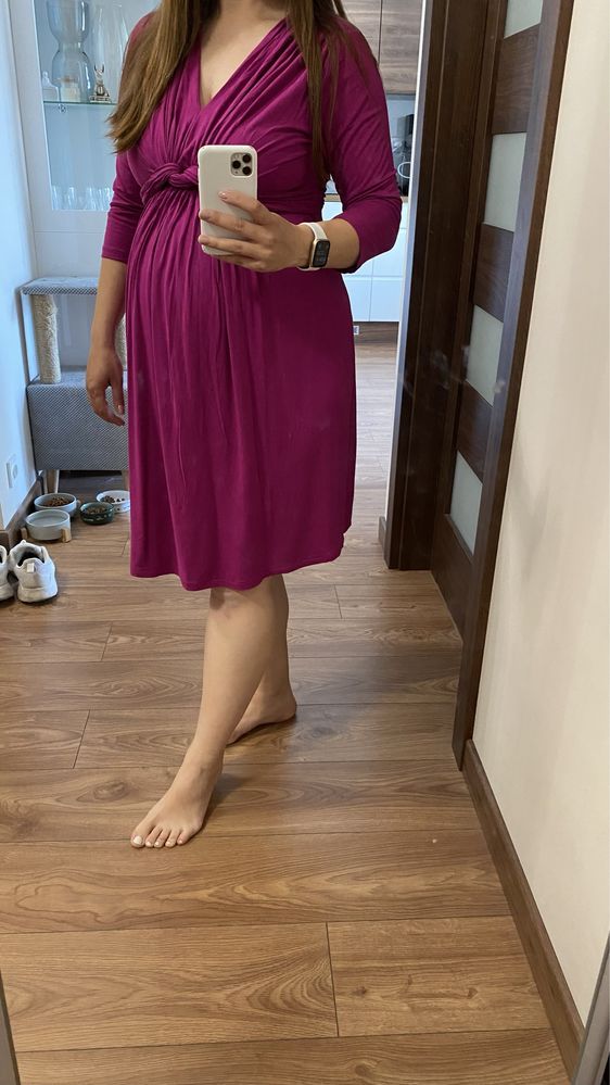 Purpurowa sukienka ciążowa, rozm M-L