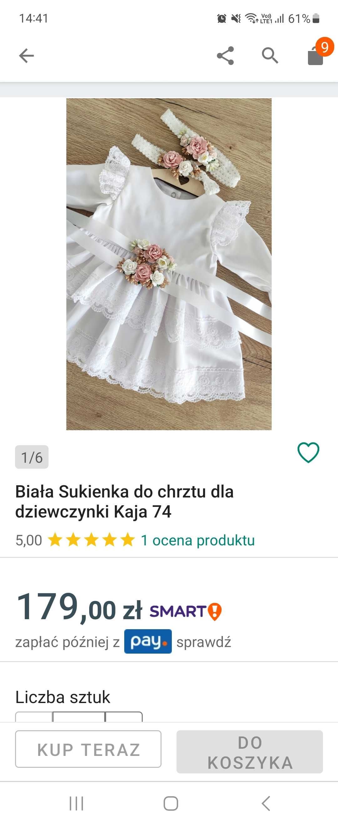 Sukienka do Chrztu i buciki niechodki  dla dziewczynki r 74