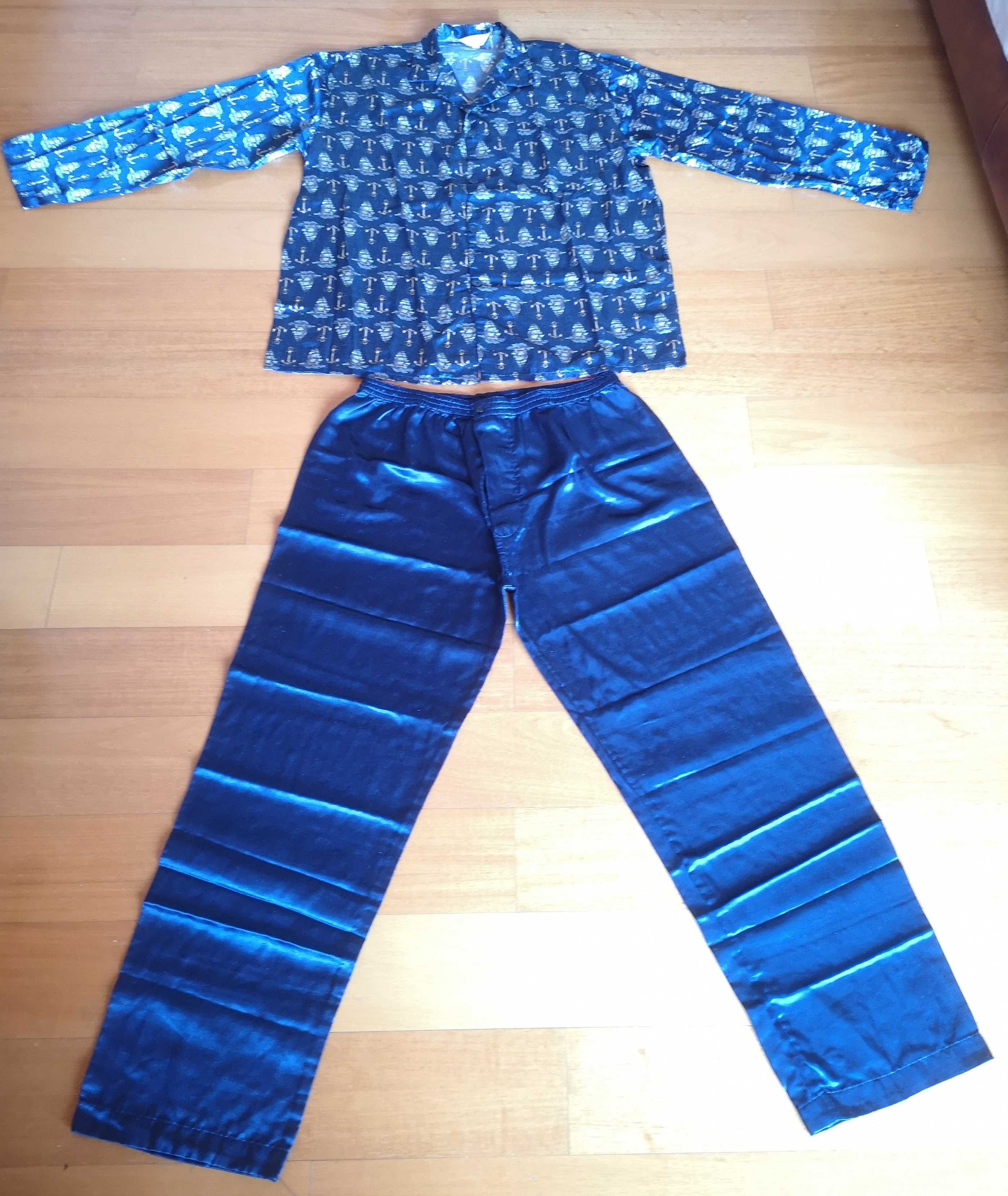 Pijama de Homem em Cetim - Tamanho XL - Azul