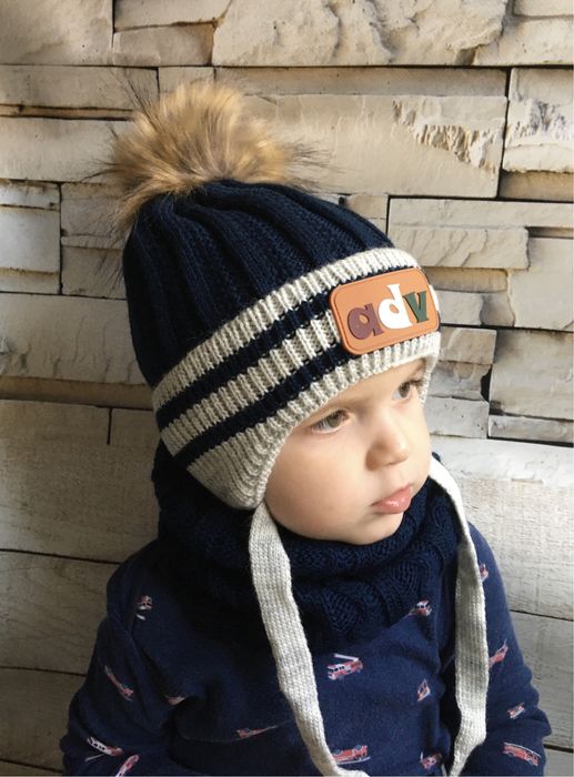 Зимова шапка на флісі із завʼязками від 2 років 48 50 52 54 56 зимняя