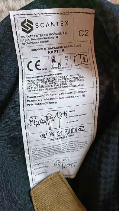 Ubranie specjalne SCANTEX rozm. C2, - NOWE  (STRAŻ OSP PSP)