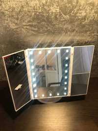 Зеркало Led Mirror тройное со светодиодной подсветкой и ставнями белое