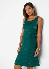 B.P.C sukienka zielona połyskująca falbany 40.