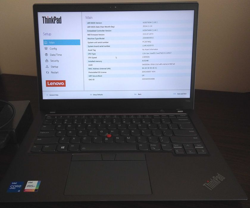 Lenovo T14s Gen2 Intel i5-1145G7/8Gb/SSD 256Gb/FHD touch