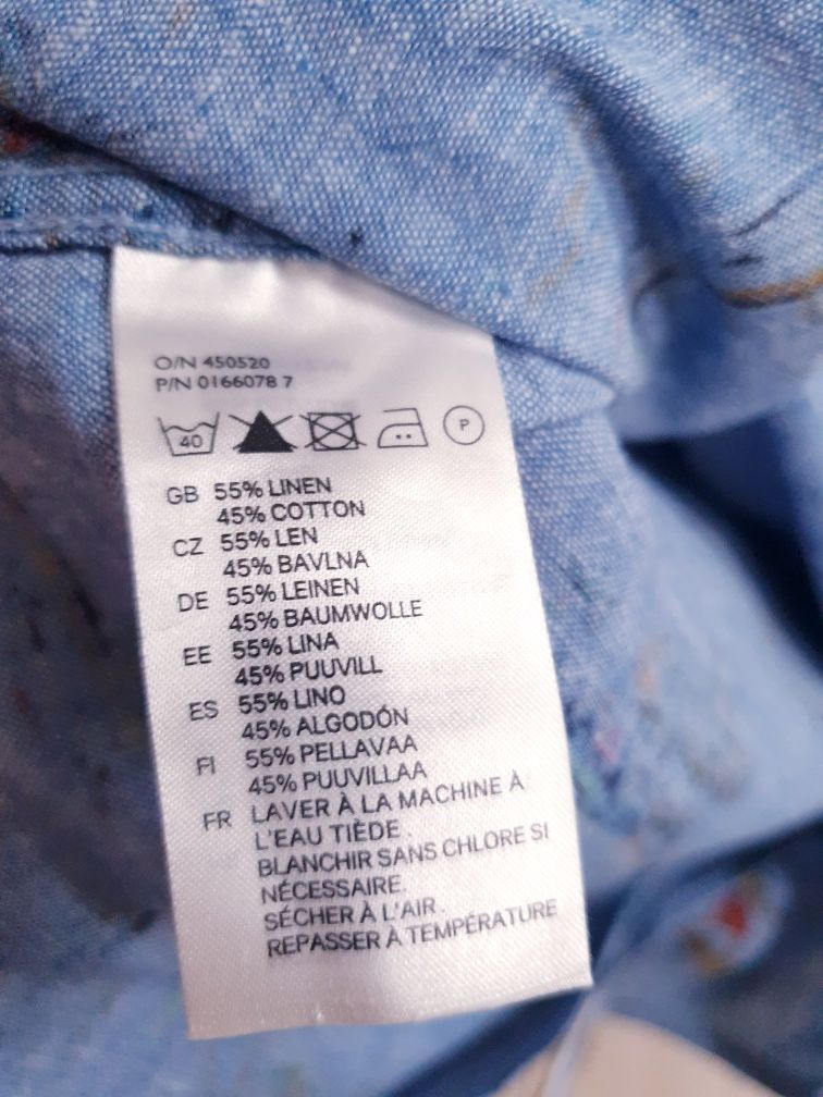 Lniana koszula hawajska morska niebieska len H&M S