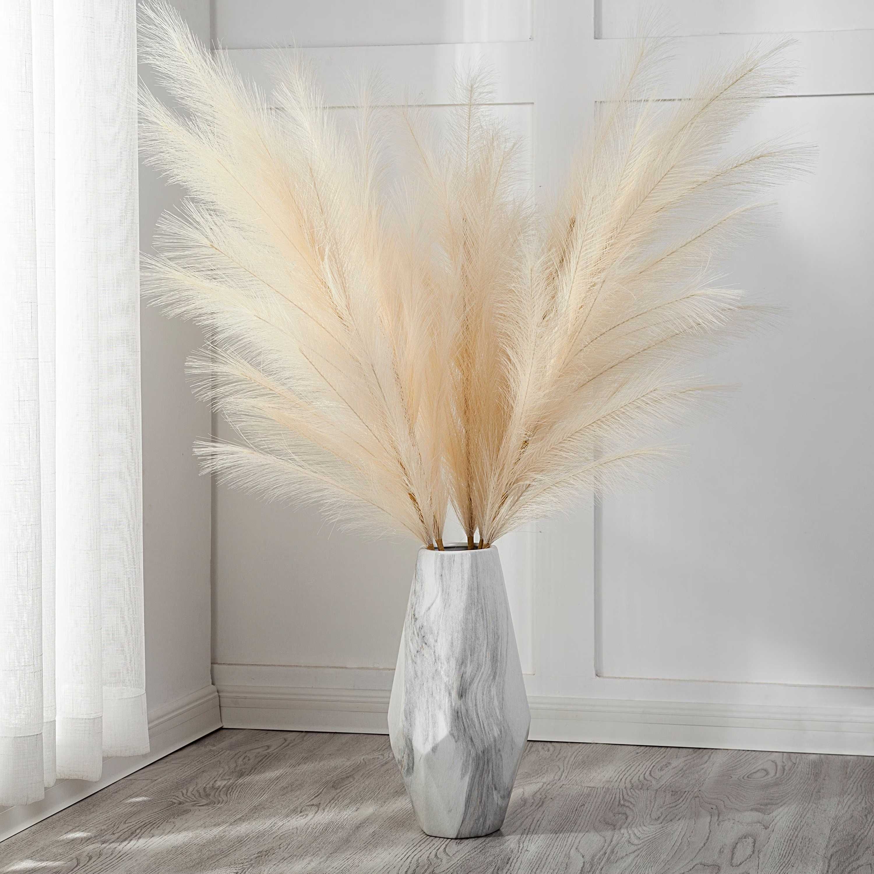 Pampas sztuczna trawa pampasowa kremowa długa wiązka 100 cm 7 kwiatów