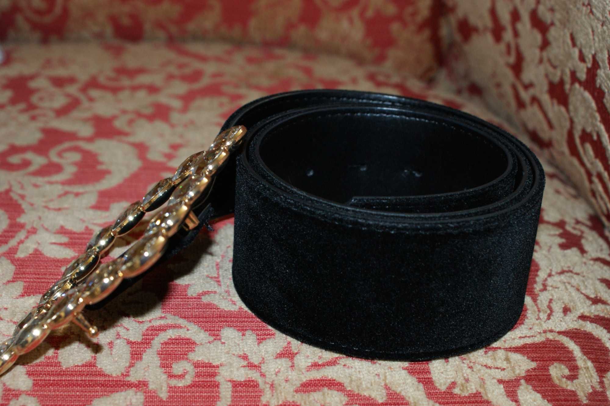 Pasek aksamitny wieczorowy szeroki czarny Zara biżuteryjna klamra