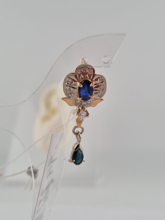 Золотые серьги  кольцо с бриллиантами и сапфирами