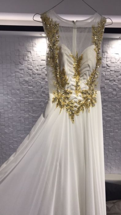 Suknia ślubna FAUST z Francji złoto XS + pokrowiec