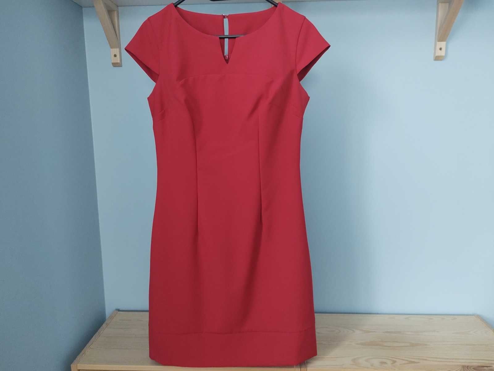 Klasyczna, czerwona, krótka sukienka rozmiar M 38