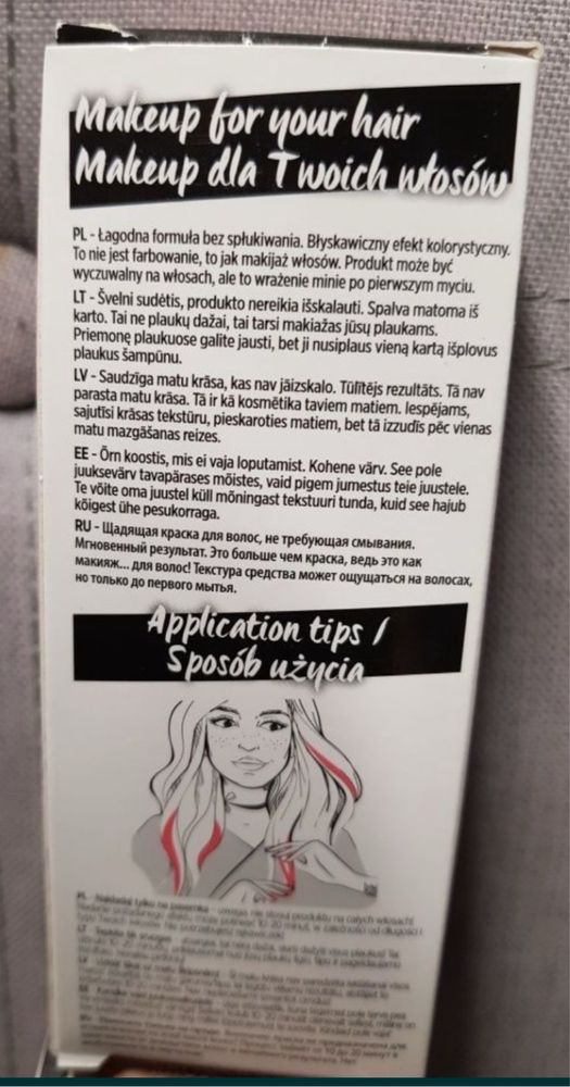 Farba do włosów zmywalna różowa Loreal. Do pasemek jednodniowych 10 sz