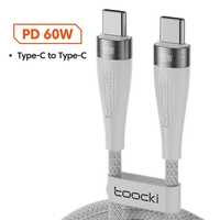 Kabel USB typ C-USB typ C Toocki 1 metr 60W Mocny Czarny/Biały/Zielony