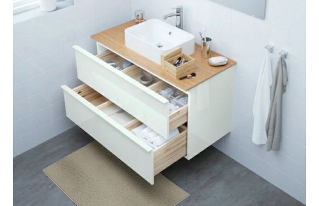 szafka z umywalką Ikea 102cm RUTSJÖN/ RÄTTVIKEN połysk