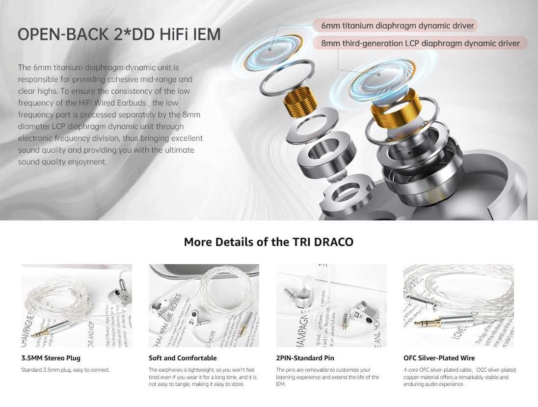 ⇒ TRI Draco (2DD)- двухдрайверные IEM наушники с открытой конструкцией