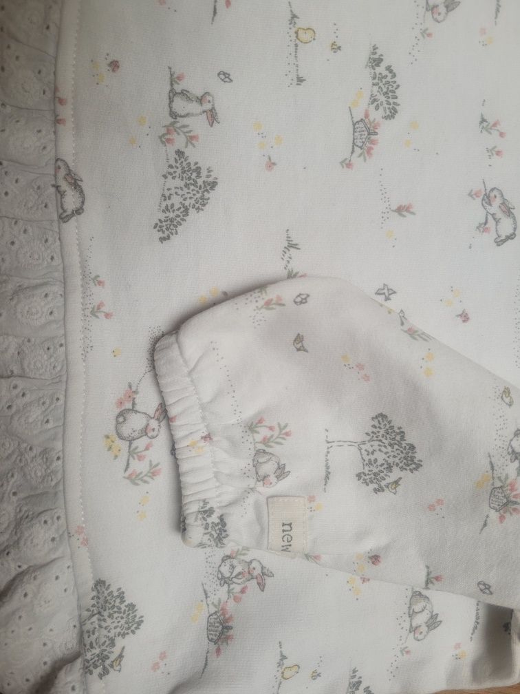 Bluza tunika newbie 74 80 króliczki wielkanoc biała koronka kappahl