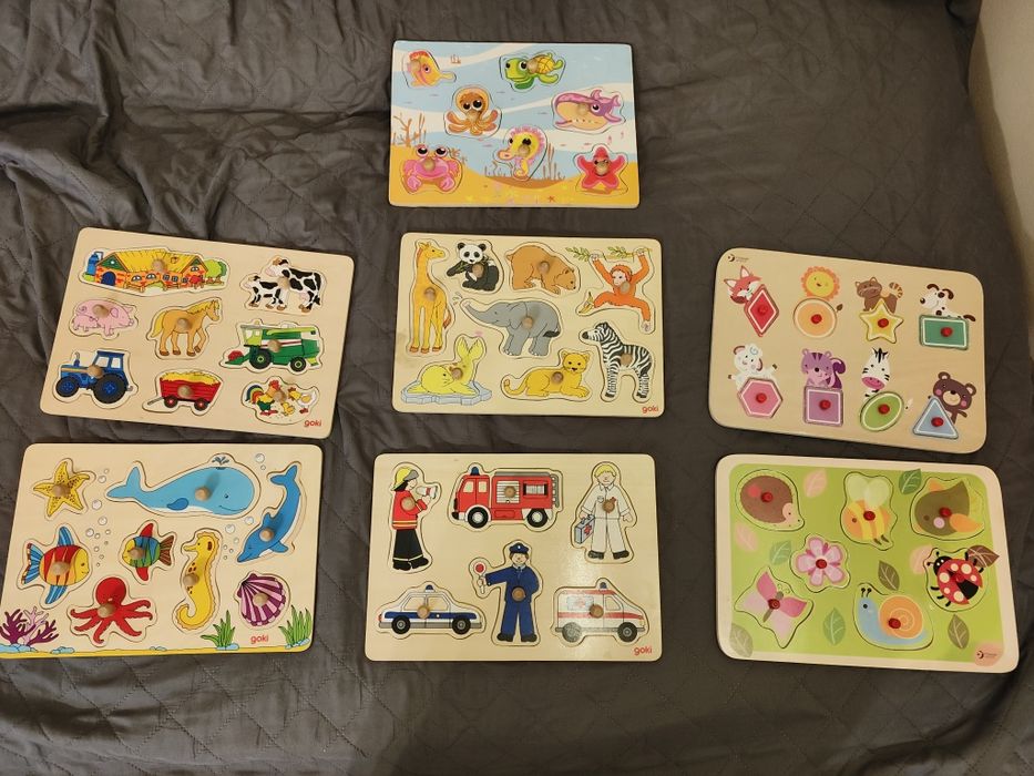 Goki drewniane układanki z uchwytami, zestaw