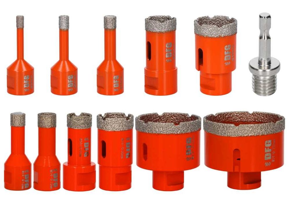 Zestaw 11 otwornic diamentowych  do gresu , kafli, ceramiki   NOWE DFG