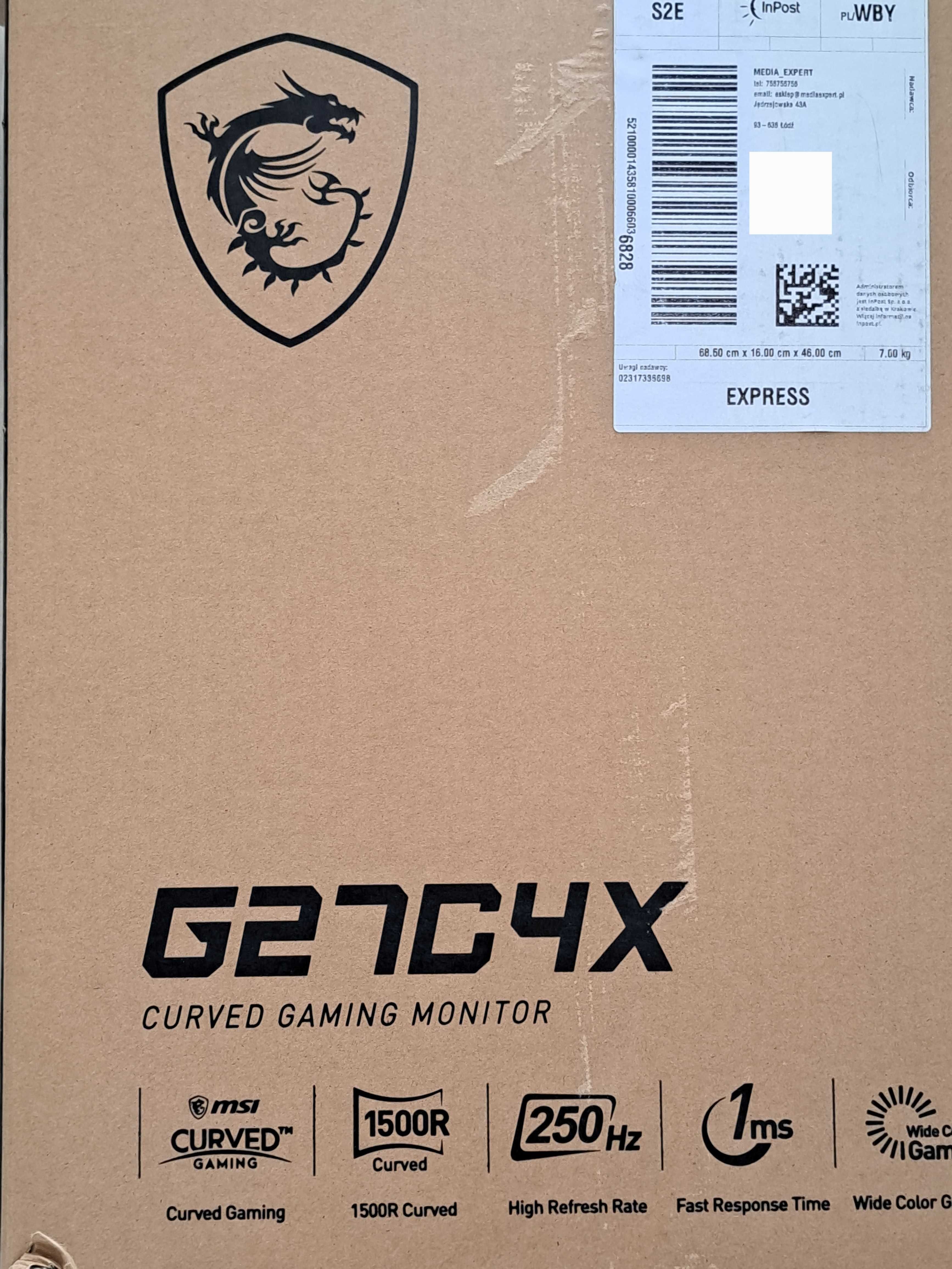 Monitor Gamingowy MSI G27C4X 27" 1920x1080px 250Hz 1 ms