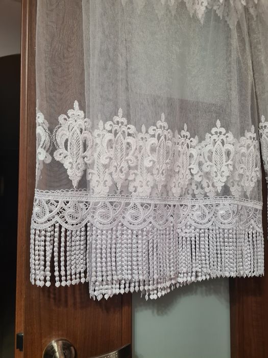 Nowe firanki 2x srebrna nitka śliczne tanio 1/2ceny błyszczące gipiura