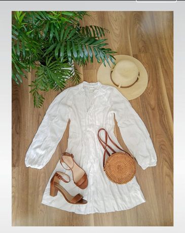 Boho sukienka XS-S biała vintage 100% wiskoza