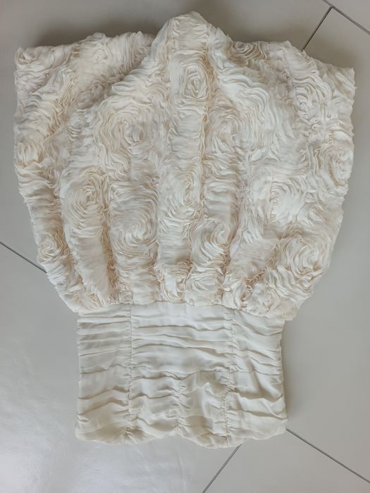 Sukienka H&M róże na wesele poprawiny beżowa gorsetowa drapowana 38 M