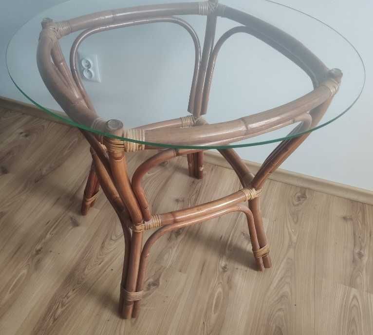 Stolik rattanowy ze szklanym blatem - średnica 90 cm