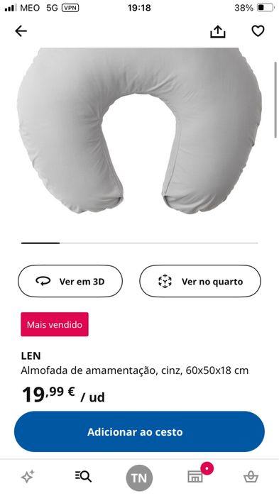 Almofada de amamentação cinza 60x50x18cm LEN