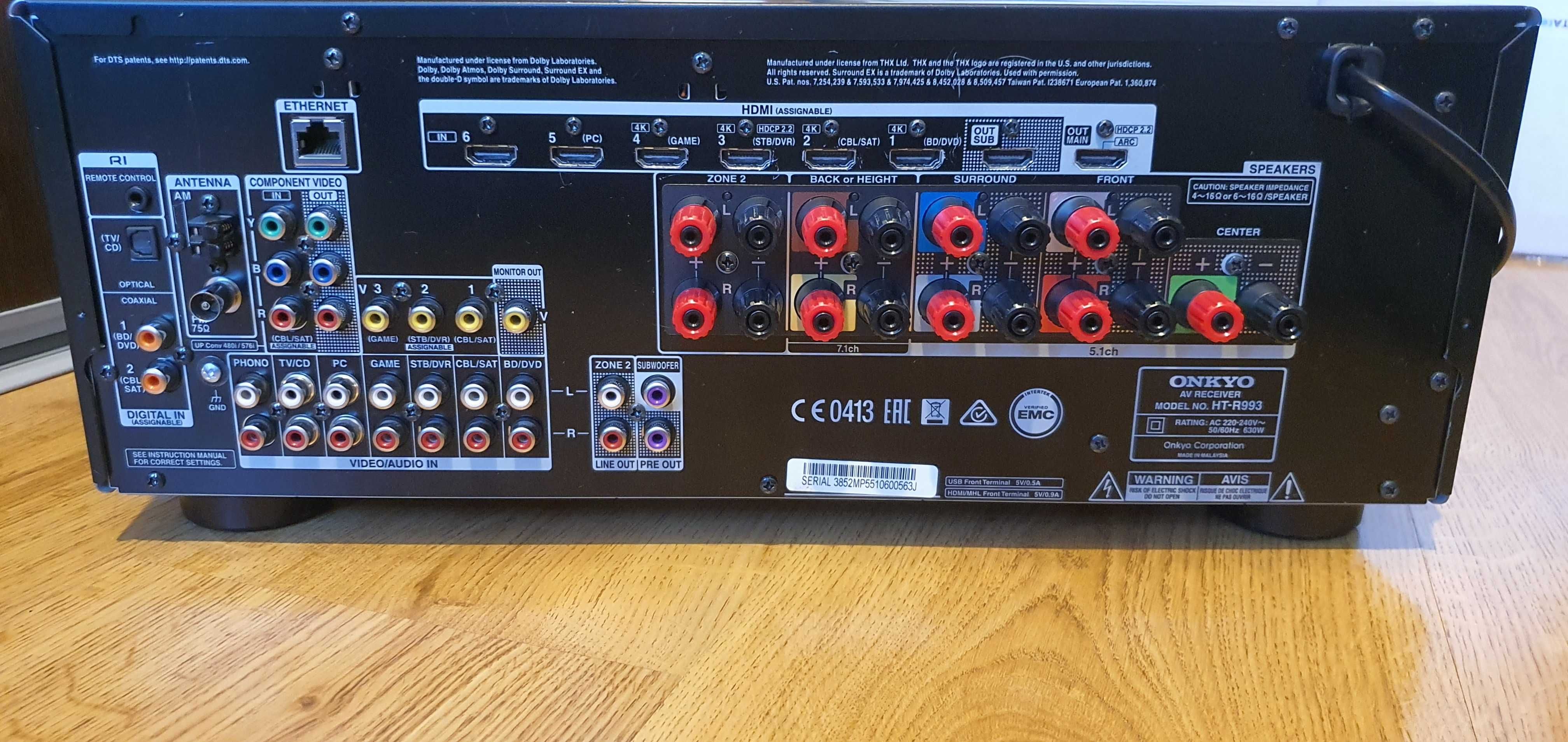 ONKYO HT-R993 THX DOLBY ATMOS,Dolby Vision  Wi-Fi, Bluetooth,  4K